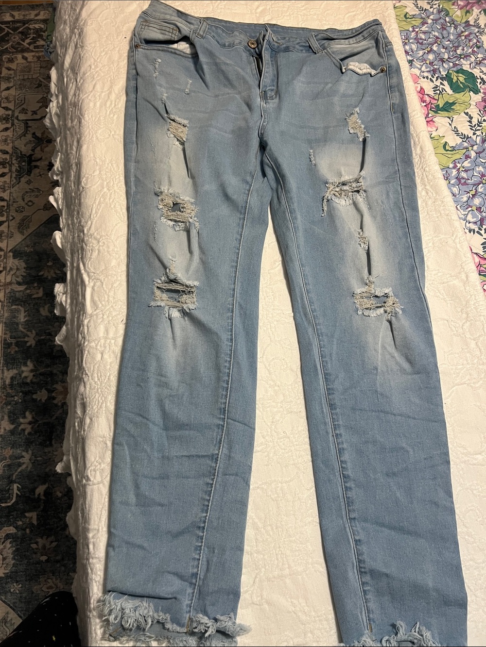 Light Blue Distressed Straight-Leg Women’s Jeans